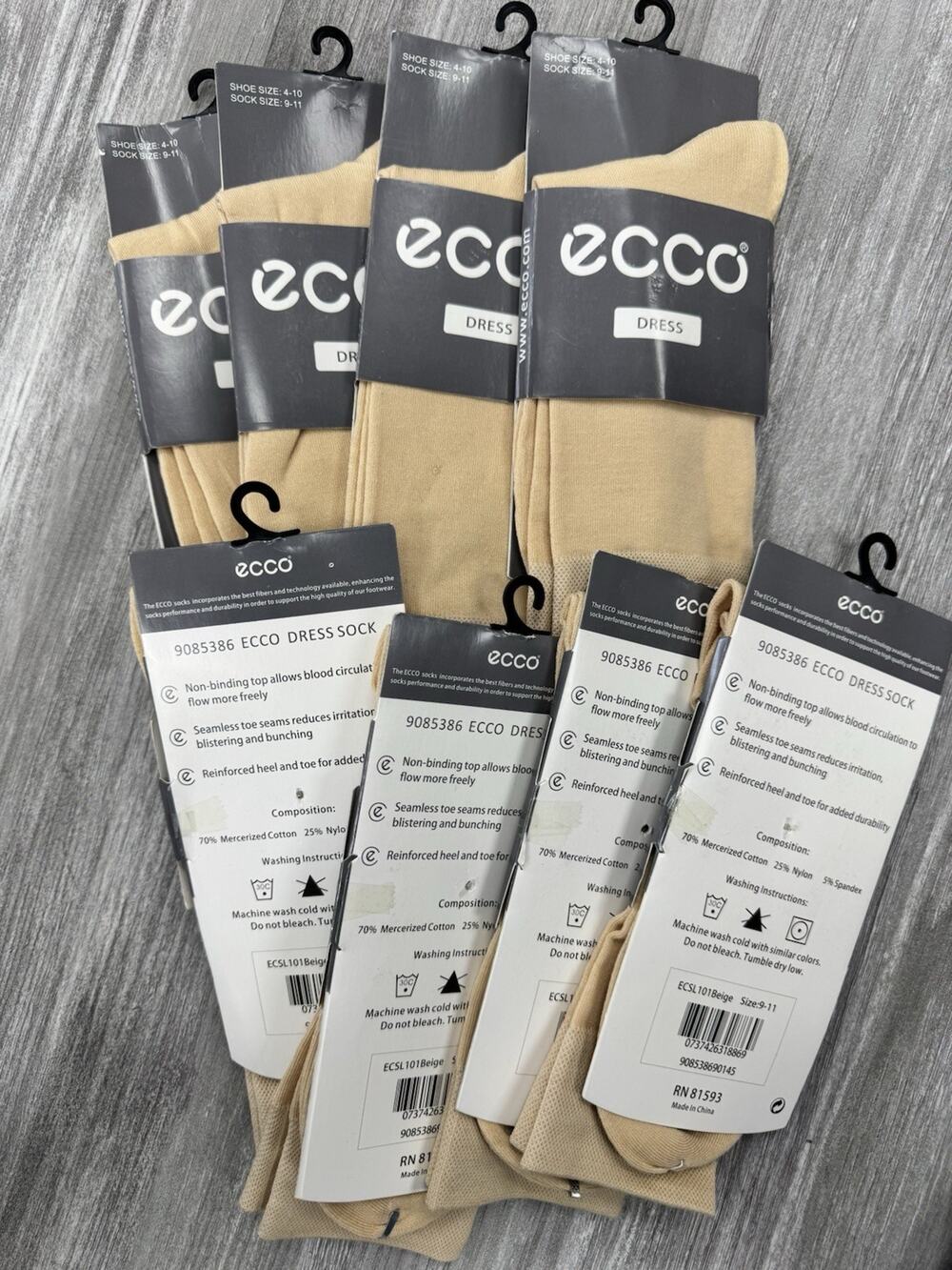 8 Pairs New Ecco Socks Beige Women’s 9-10 Dress Socks
